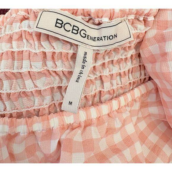 BCBGeneration Women’s Pink/White Gingham Cropped Milkmaid Top Size Medium - Picture 4 of 5
